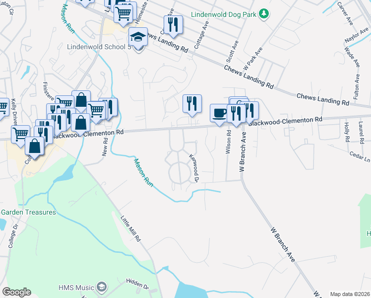 map of restaurants, bars, coffee shops, grocery stores, and more near 1605 Tall Pines in Pine Hill