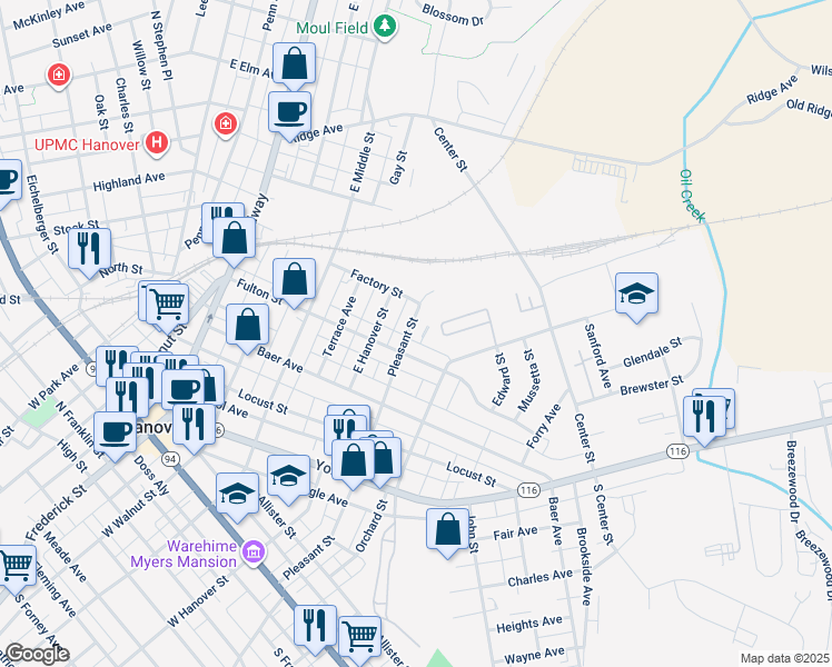 map of restaurants, bars, coffee shops, grocery stores, and more near 411 Pleasant Street in Hanover