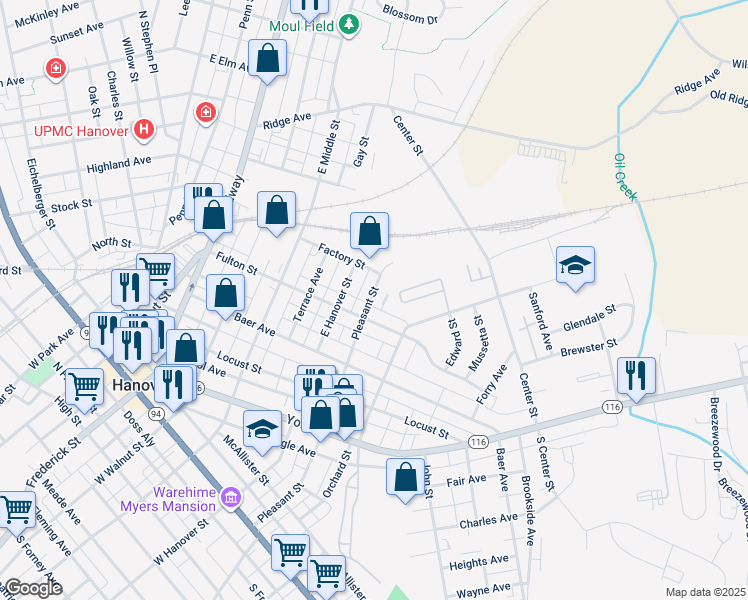 map of restaurants, bars, coffee shops, grocery stores, and more near 411 Pleasant Street in Hanover