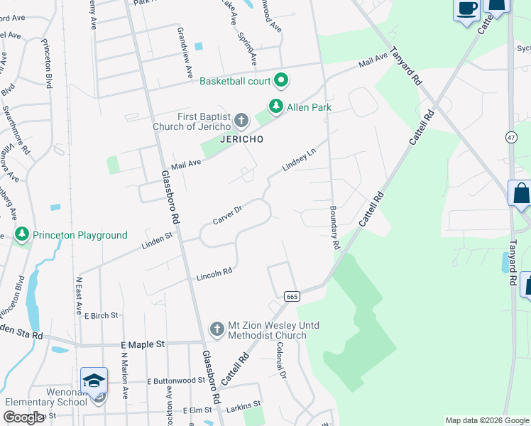 map of restaurants, bars, coffee shops, grocery stores, and more near 191 Lincoln Road in Wenonah