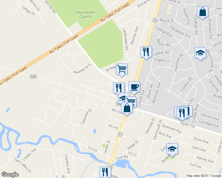 map of restaurants, bars, coffee shops, grocery stores, and more near 890 Dante Court in Mantua Township