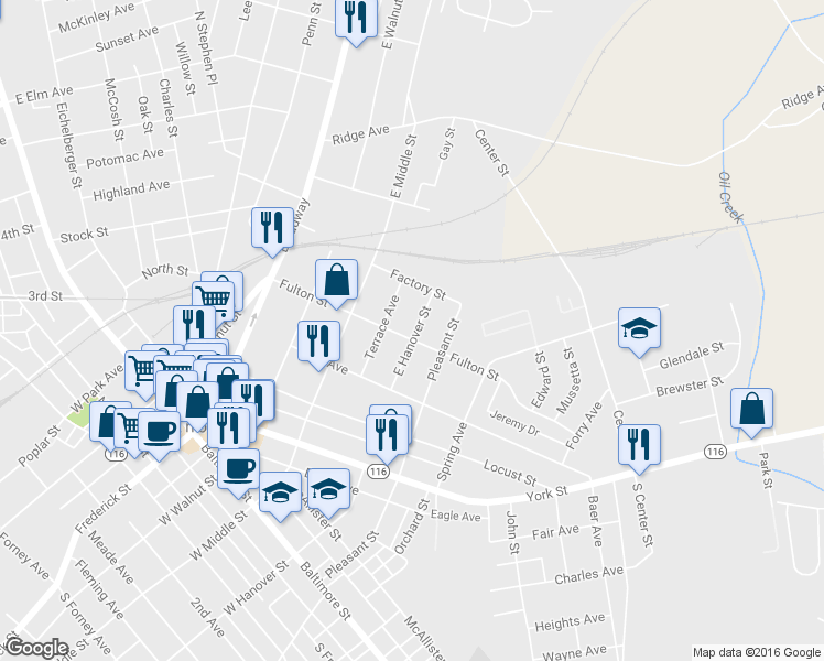 map of restaurants, bars, coffee shops, grocery stores, and more near 318 Fulton Street in Hanover