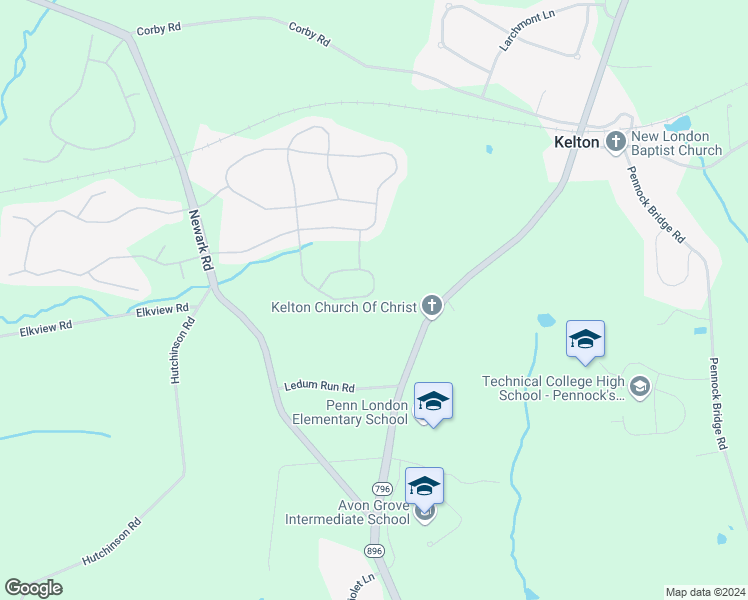map of restaurants, bars, coffee shops, grocery stores, and more near 556 Hodgson Circle in West Grove