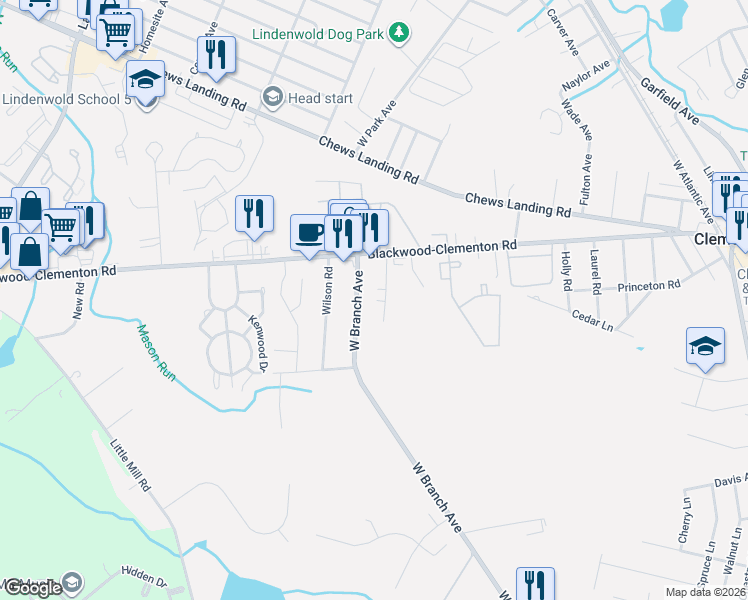 map of restaurants, bars, coffee shops, grocery stores, and more near in Clementon