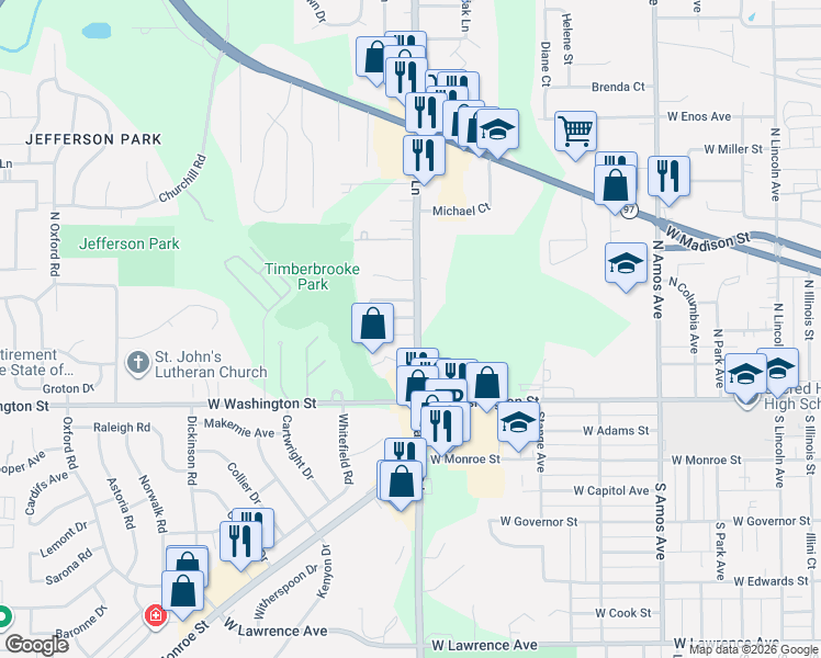 map of restaurants, bars, coffee shops, grocery stores, and more near 1909 3 Jeanette Lane in Springfield