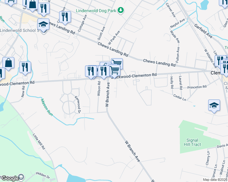 map of restaurants, bars, coffee shops, grocery stores, and more near 20 Woodrow Avenue in Pine Hill