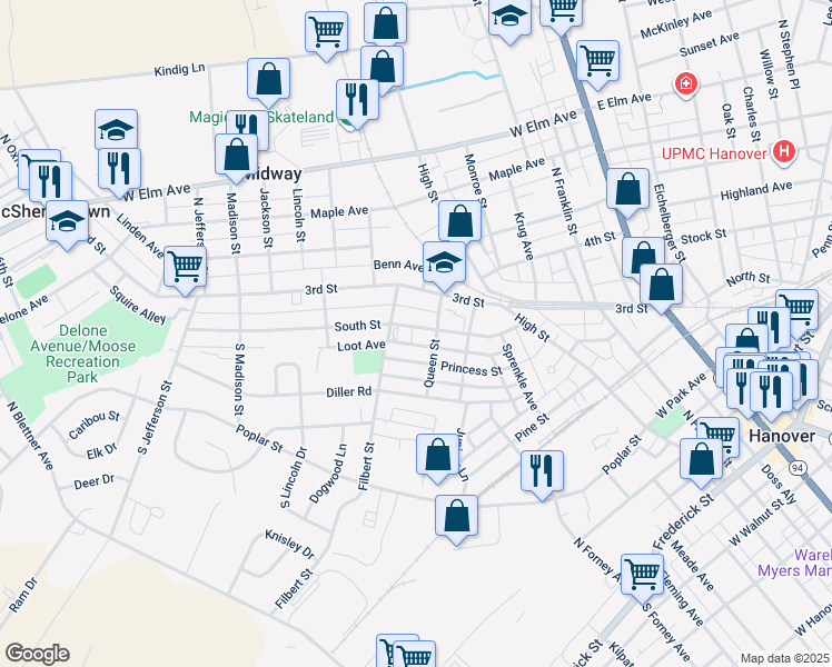 map of restaurants, bars, coffee shops, grocery stores, and more near 82 South Street in Hanover
