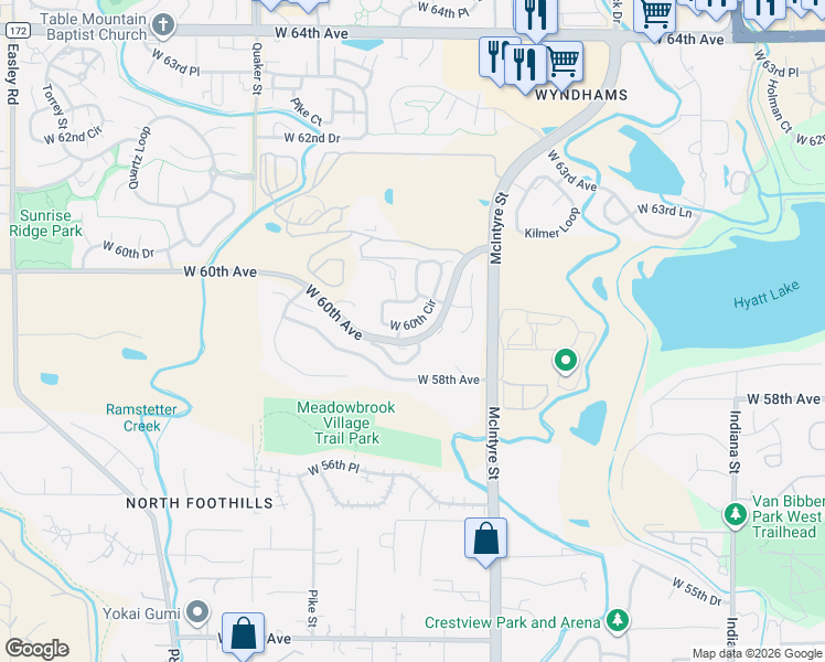 map of restaurants, bars, coffee shops, grocery stores, and more near in Arvada