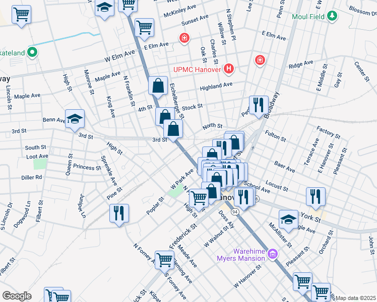 map of restaurants, bars, coffee shops, grocery stores, and more near 229 Carlisle Street in Hanover