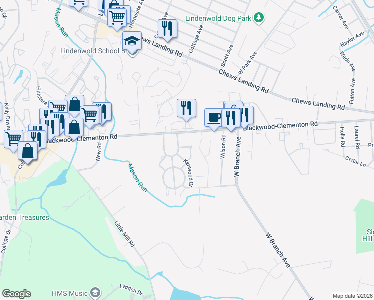 map of restaurants, bars, coffee shops, grocery stores, and more near 828 Blackwood Clementon Road in Pine Hill