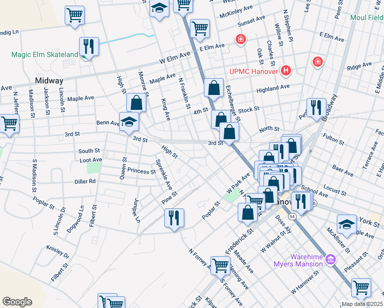 map of restaurants, bars, coffee shops, grocery stores, and more near 147 Jackson Street in Hanover