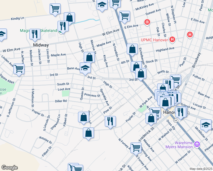 map of restaurants, bars, coffee shops, grocery stores, and more near 362 High Street in Hanover