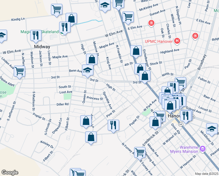 map of restaurants, bars, coffee shops, grocery stores, and more near 362 High Street in Hanover