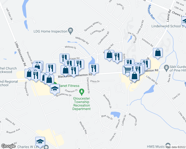 map of restaurants, bars, coffee shops, grocery stores, and more near in Camden County