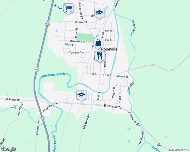 map of restaurants, bars, coffee shops, grocery stores, and more near 35 1st Street in Roseville