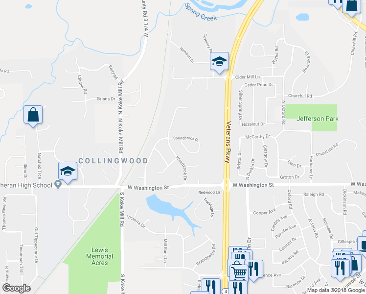 map of restaurants, bars, coffee shops, grocery stores, and more near 13 Hollybrook Drive in Springfield