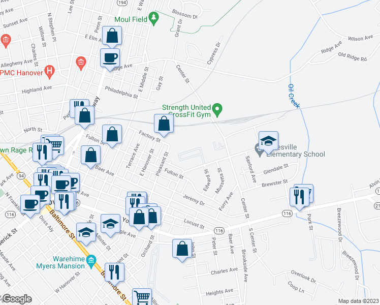 map of restaurants, bars, coffee shops, grocery stores, and more near 428 Springbrook Court in Hanover