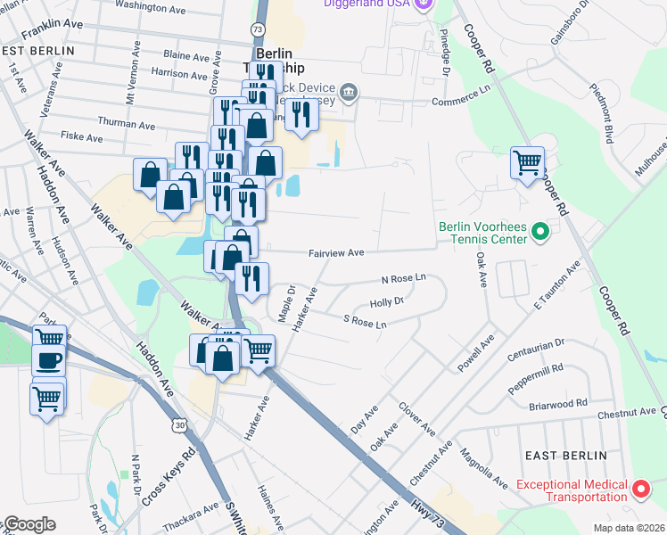 map of restaurants, bars, coffee shops, grocery stores, and more near 250 Fairview Avenue in Berlin Township