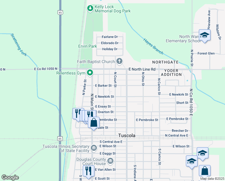 map of restaurants, bars, coffee shops, grocery stores, and more near 611 North Center Street in Tuscola