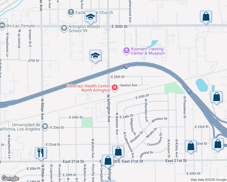 map of restaurants, bars, coffee shops, grocery stores, and more near 2505 North Arlington Avenue in Indianapolis