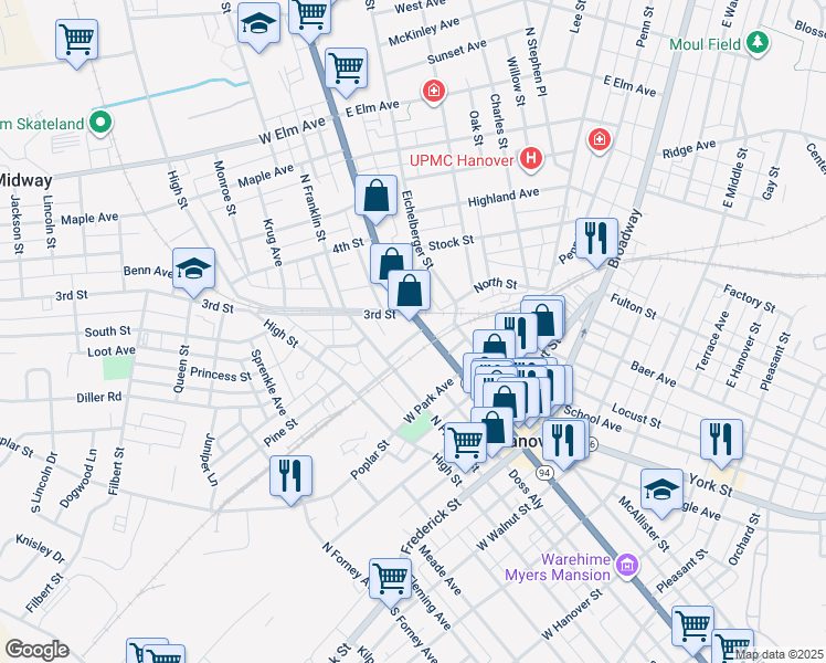 map of restaurants, bars, coffee shops, grocery stores, and more near 312 Carlisle Street in Hanover