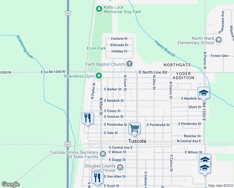 map of restaurants, bars, coffee shops, grocery stores, and more near 611 North Center Street in Tuscola
