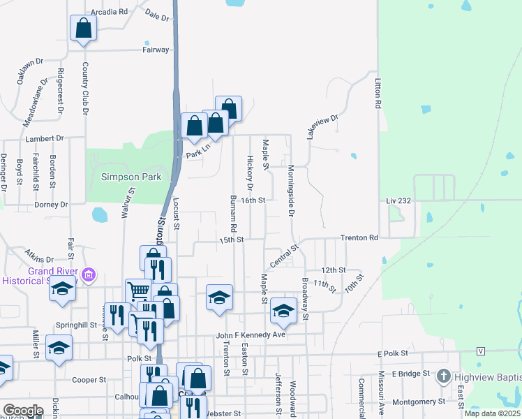 map of restaurants, bars, coffee shops, grocery stores, and more near 1520 Maple Street in Chillicothe