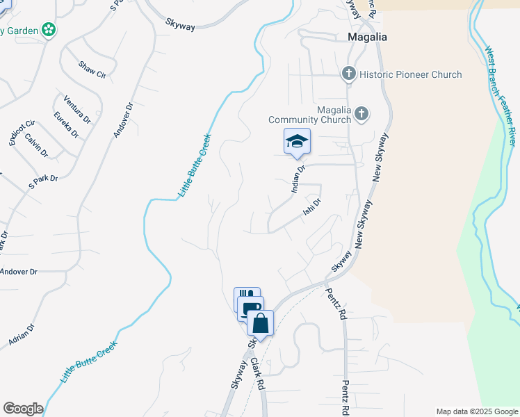 map of restaurants, bars, coffee shops, grocery stores, and more near 13628 Yana Court in Magalia