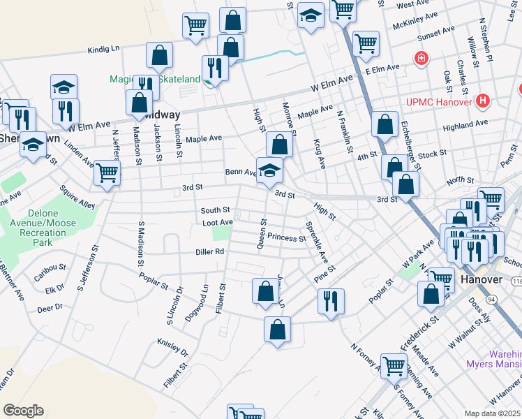 map of restaurants, bars, coffee shops, grocery stores, and more near 75 South Street in Hanover