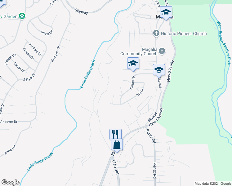 map of restaurants, bars, coffee shops, grocery stores, and more near 13628 Yana Court in Magalia
