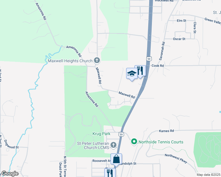 map of restaurants, bars, coffee shops, grocery stores, and more near 4227 Maxwell Road in Saint Joseph