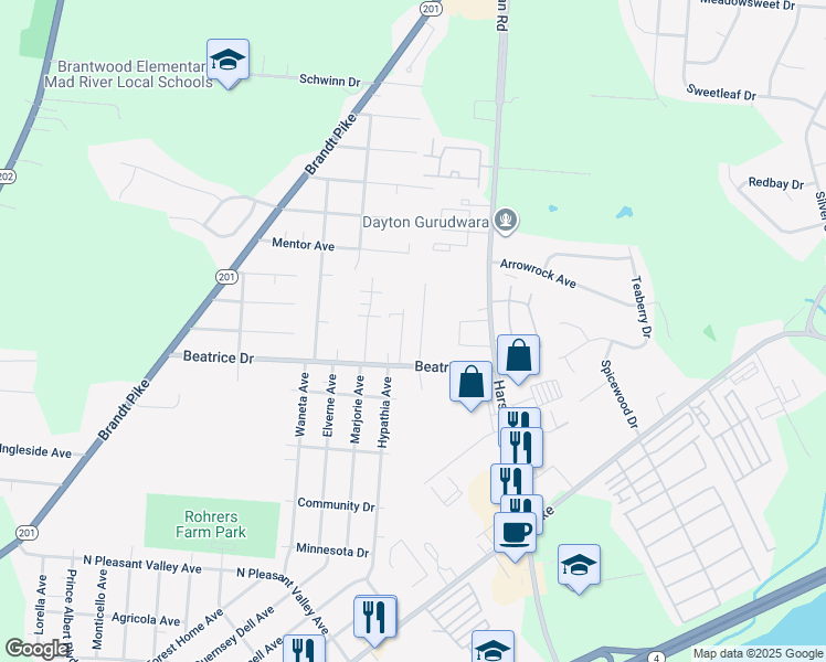 map of restaurants, bars, coffee shops, grocery stores, and more near 3521 Valencia Street in Dayton