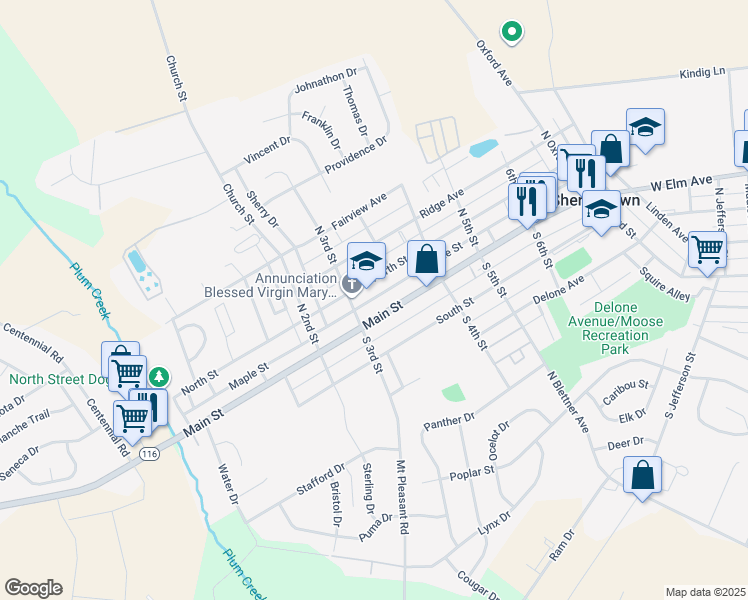 map of restaurants, bars, coffee shops, grocery stores, and more near 317 Maple Street in McSherrystown