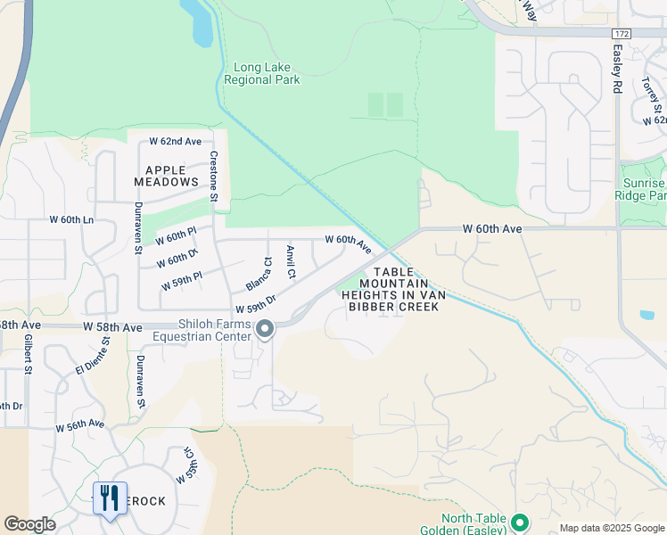 map of restaurants, bars, coffee shops, grocery stores, and more near 18426 West 59th Drive in Golden