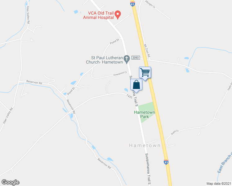 map of restaurants, bars, coffee shops, grocery stores, and more near 299 T433 in New Freedom
