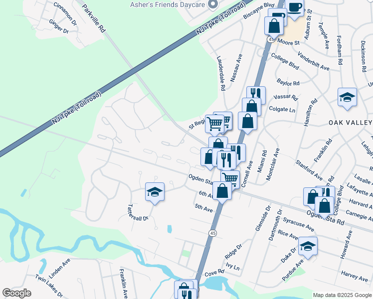 map of restaurants, bars, coffee shops, grocery stores, and more near 902 Dante Court in West Deptford