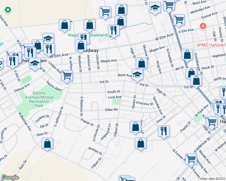 map of restaurants, bars, coffee shops, grocery stores, and more near 217 South Street in Hanover