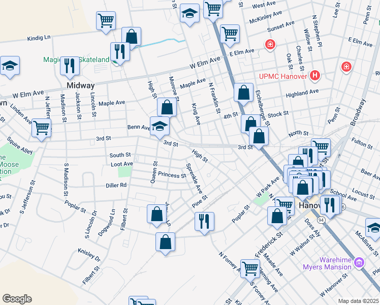 map of restaurants, bars, coffee shops, grocery stores, and more near 408 High Street in Hanover