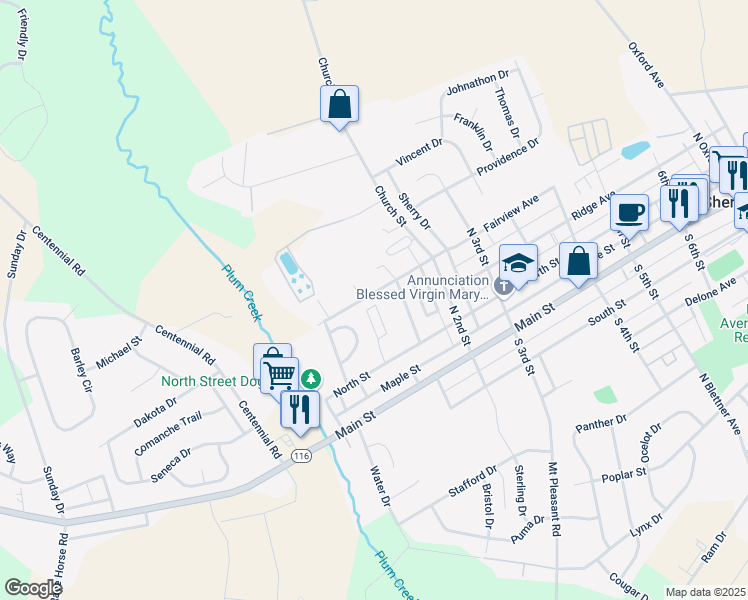 map of restaurants, bars, coffee shops, grocery stores, and more near 78 West Park Apartment in McSherrystown