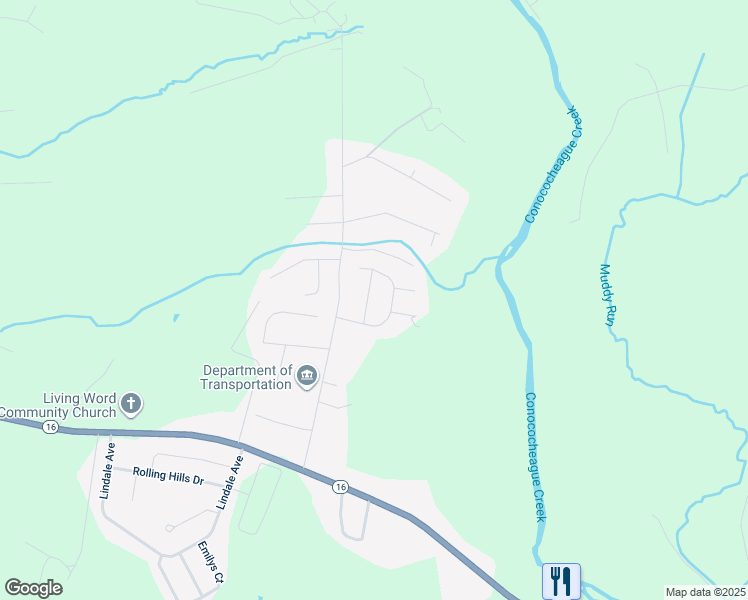 map of restaurants, bars, coffee shops, grocery stores, and more near 8991 Kline Drive in Greencastle
