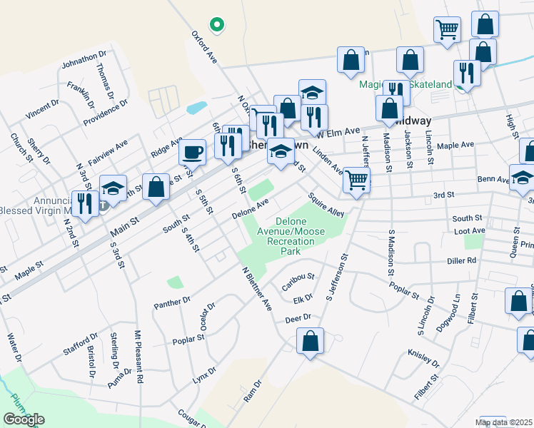 map of restaurants, bars, coffee shops, grocery stores, and more near 609 Cricket Lane in McSherrystown