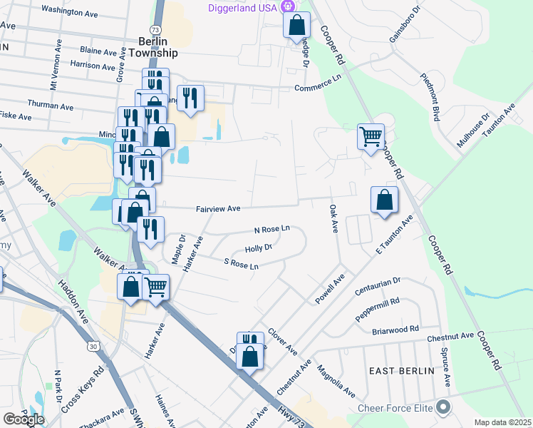 map of restaurants, bars, coffee shops, grocery stores, and more near 268 Fairview Avenue in West Berlin