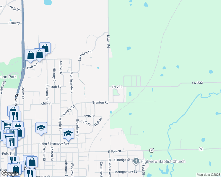 map of restaurants, bars, coffee shops, grocery stores, and more near 1599 Litton Road in Chillicothe