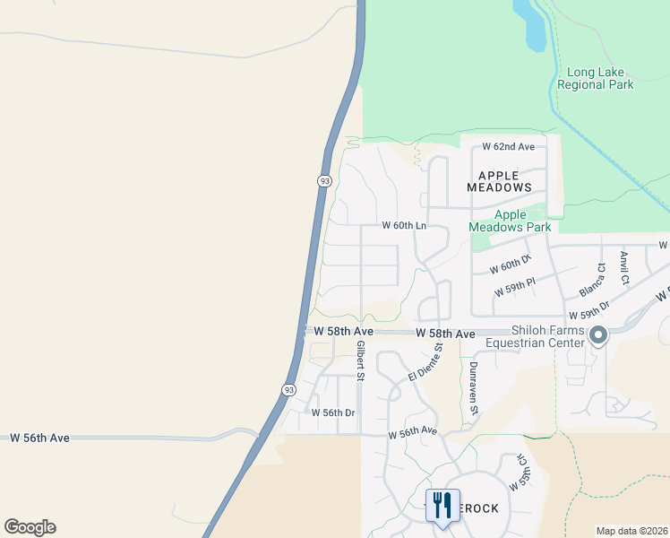 map of restaurants, bars, coffee shops, grocery stores, and more near 19782 West 59th Avenue in Golden