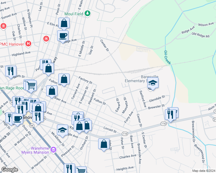 map of restaurants, bars, coffee shops, grocery stores, and more near 436 Springbrook Court in Hanover