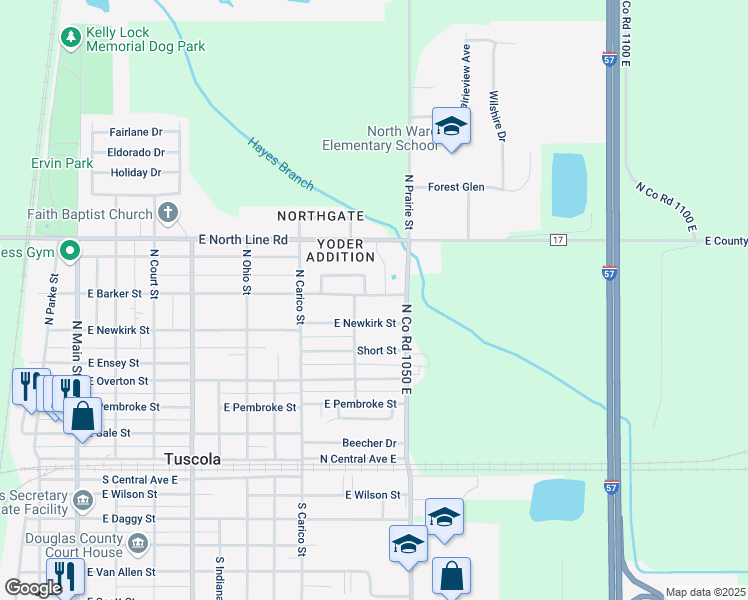 map of restaurants, bars, coffee shops, grocery stores, and more near 909 East Barker Street in Tuscola