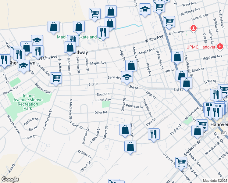map of restaurants, bars, coffee shops, grocery stores, and more near 95 South Street in Hanover