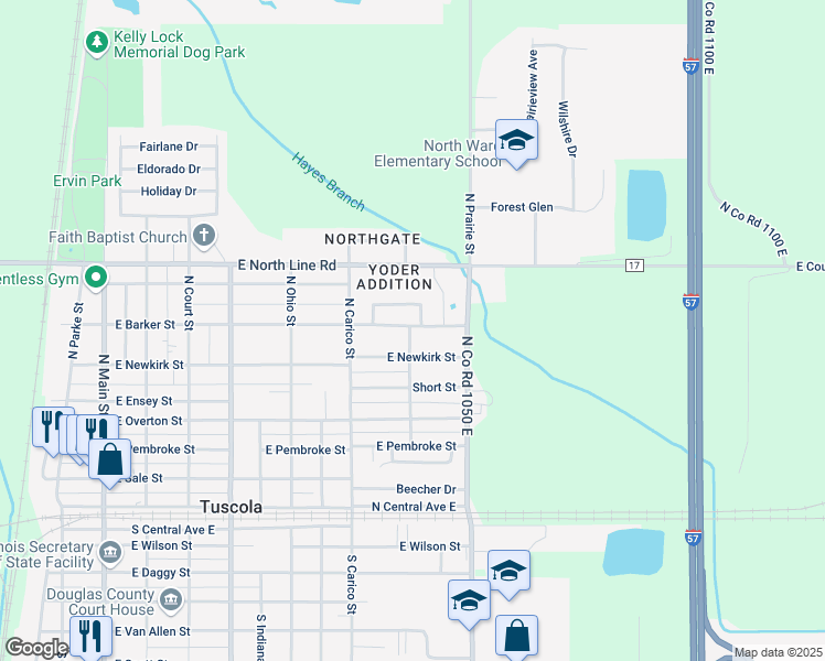 map of restaurants, bars, coffee shops, grocery stores, and more near 909 East Barker Street in Tuscola