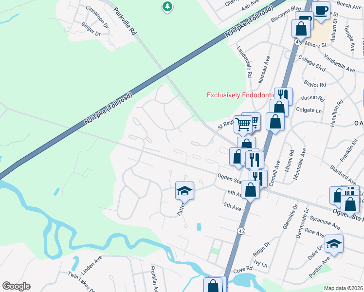 map of restaurants, bars, coffee shops, grocery stores, and more near 412 Durham Court in West Deptford