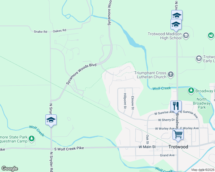 map of restaurants, bars, coffee shops, grocery stores, and more near 4016 Shadows Glade Drive in Dayton